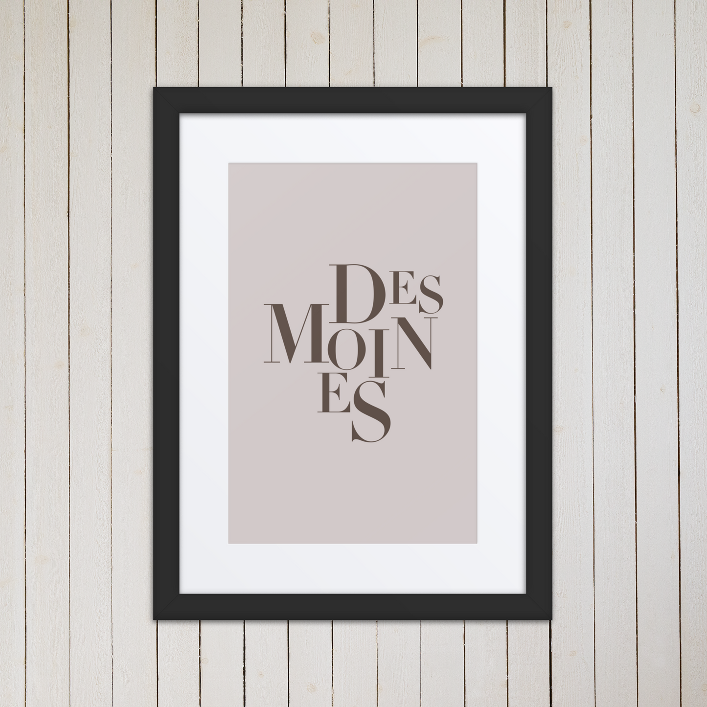 Modern "Des Moines" Typography Art Print (Frame Included)